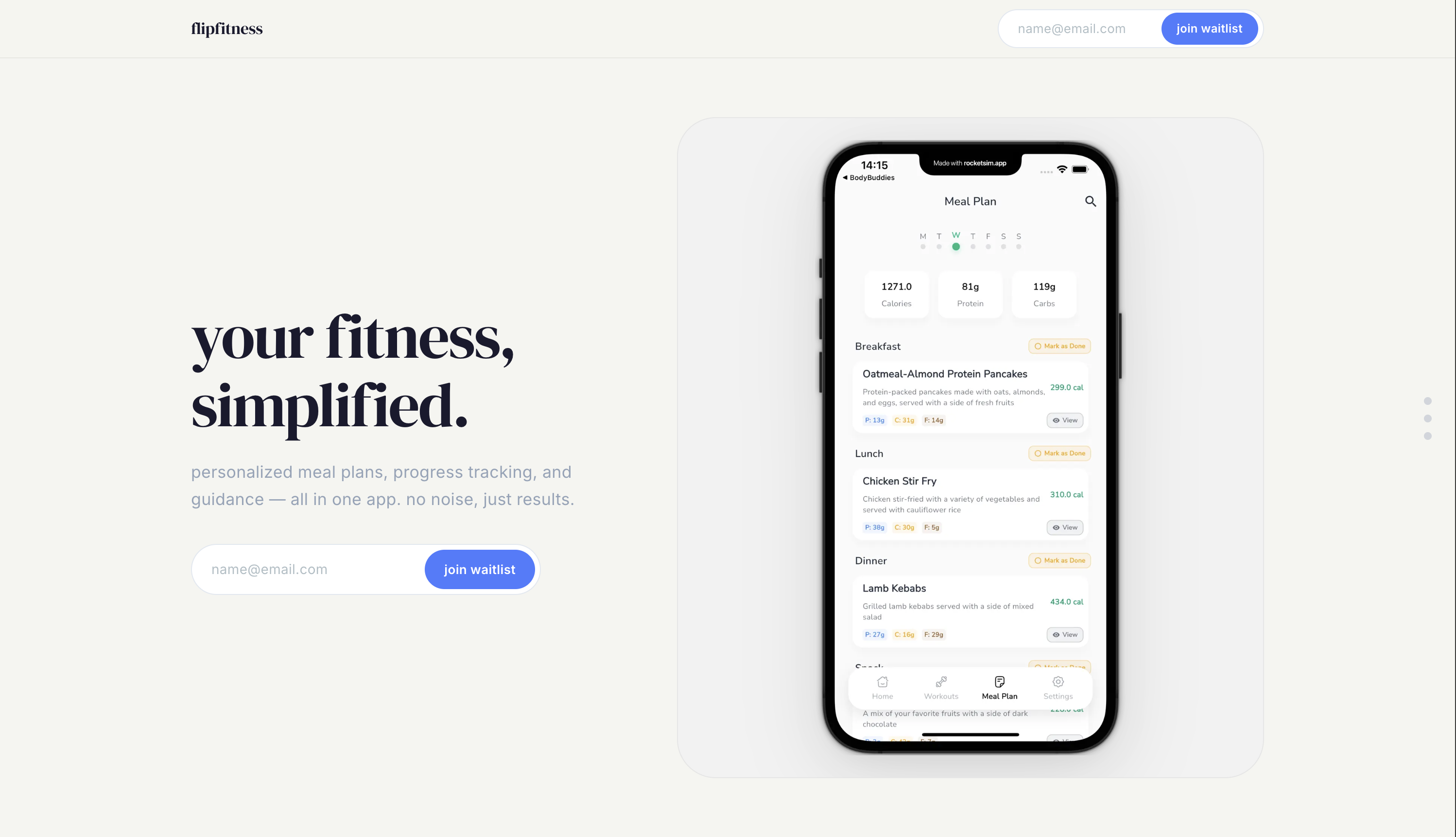 Flip Fitness Web — Landing page for Flip Fitness app showcasing features and waitlist signup. Next.js, Tailwind CSS.