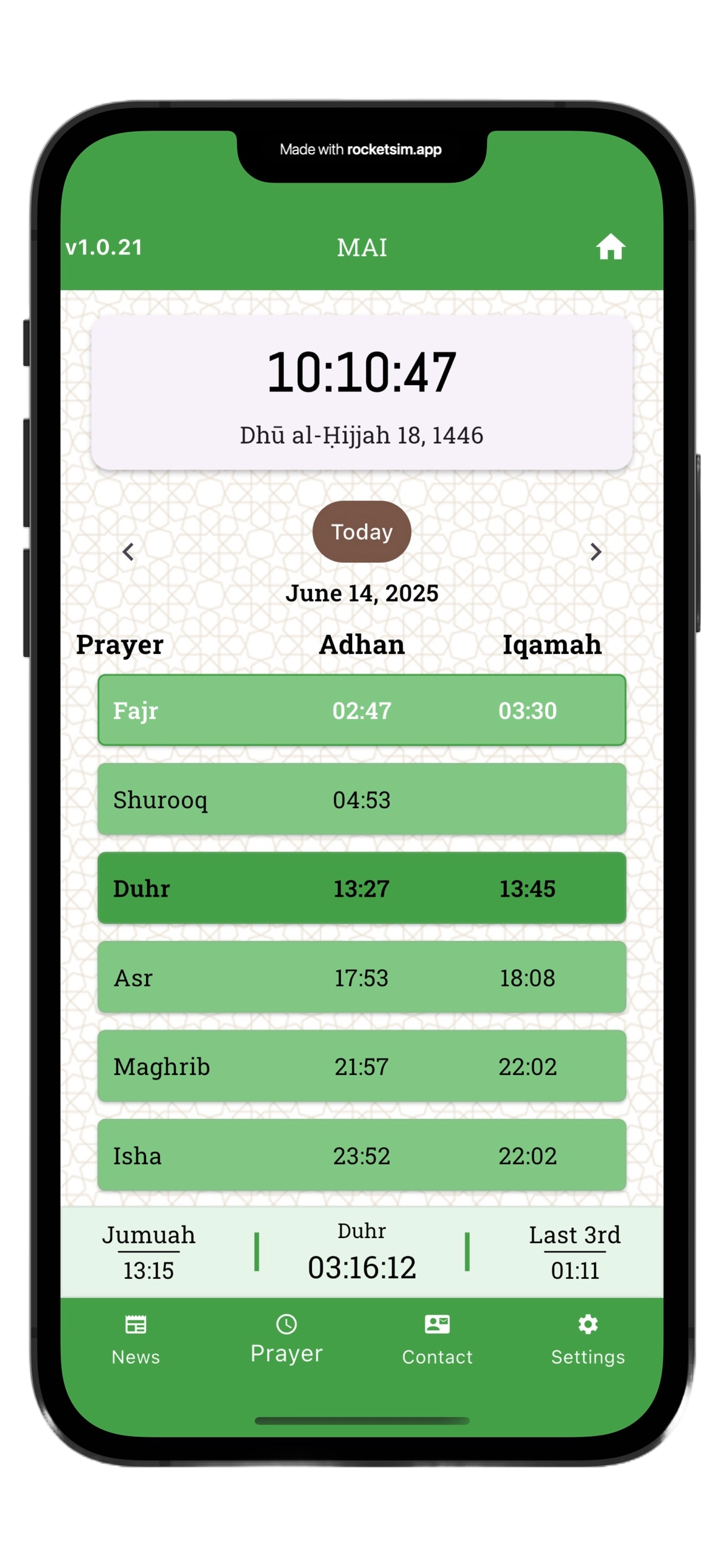 MAI — Community prayer app for Tallaght Mosque, Dublin. Real-time updates, push notifications, Arabic RTL.